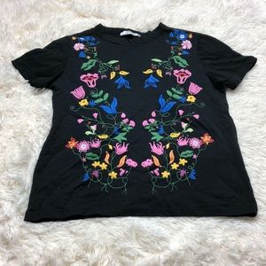 Zara black floral short sleeve blouse